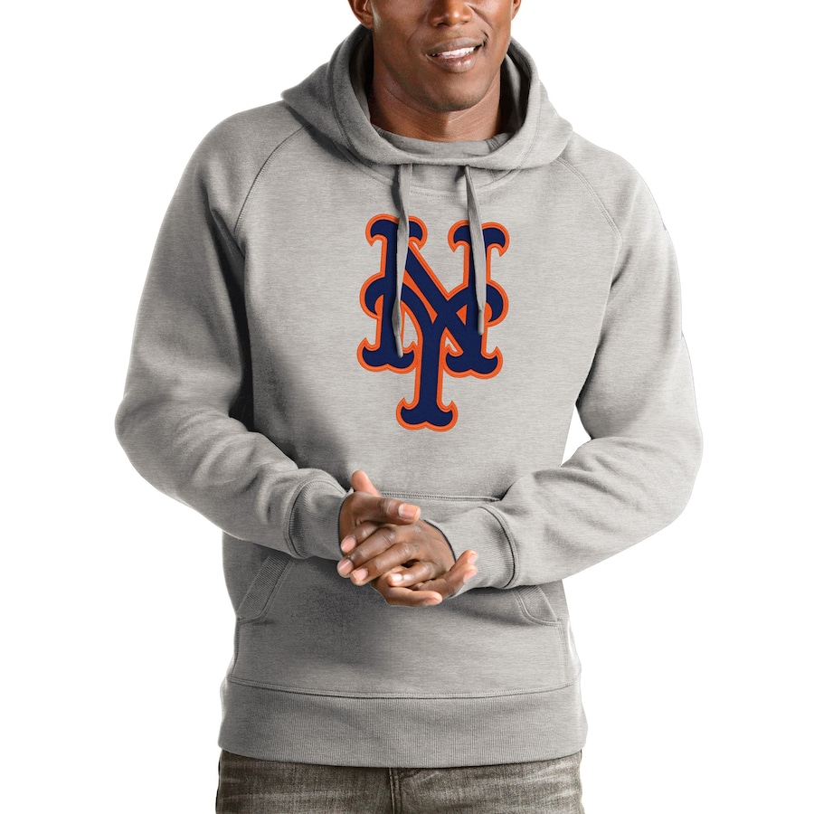 Men's New York Mets Antigua Heathered Gray Victory Pullover Hoodie