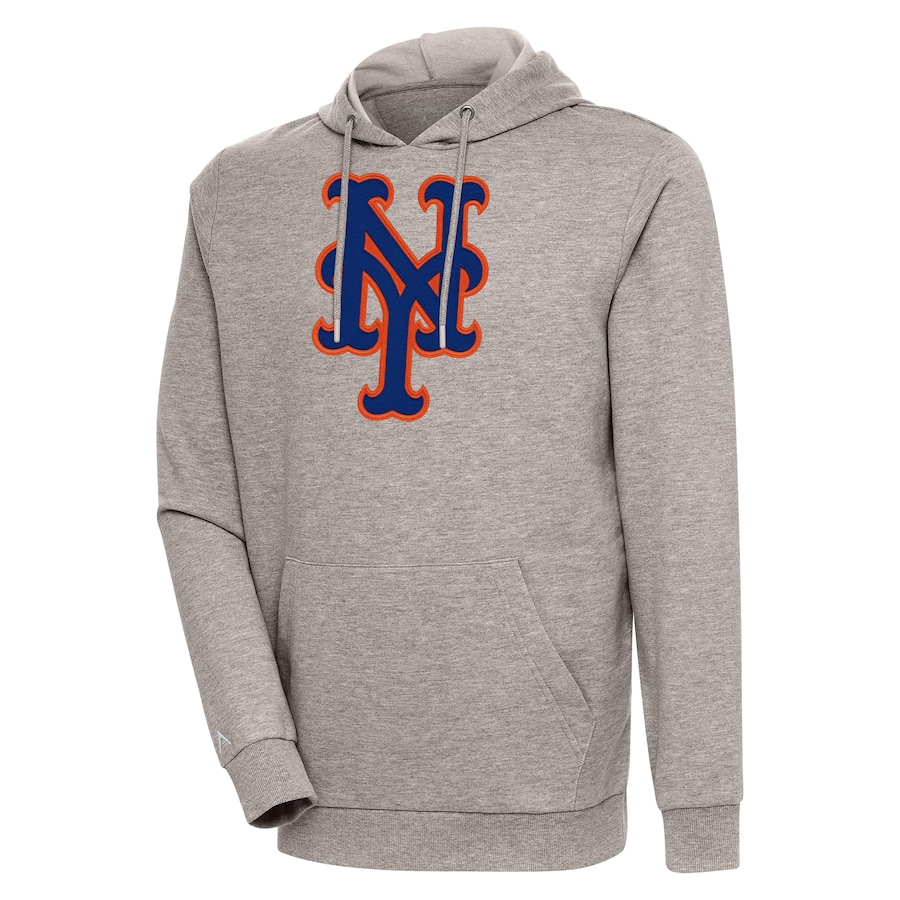 Men's New York Mets Antigua Oatmeal Action Pullover Hoodie