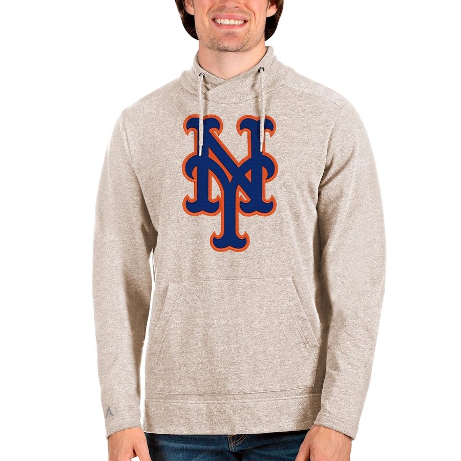 Men's New York Mets Antigua Oatmeal Reward Pullover Sweatshirt
