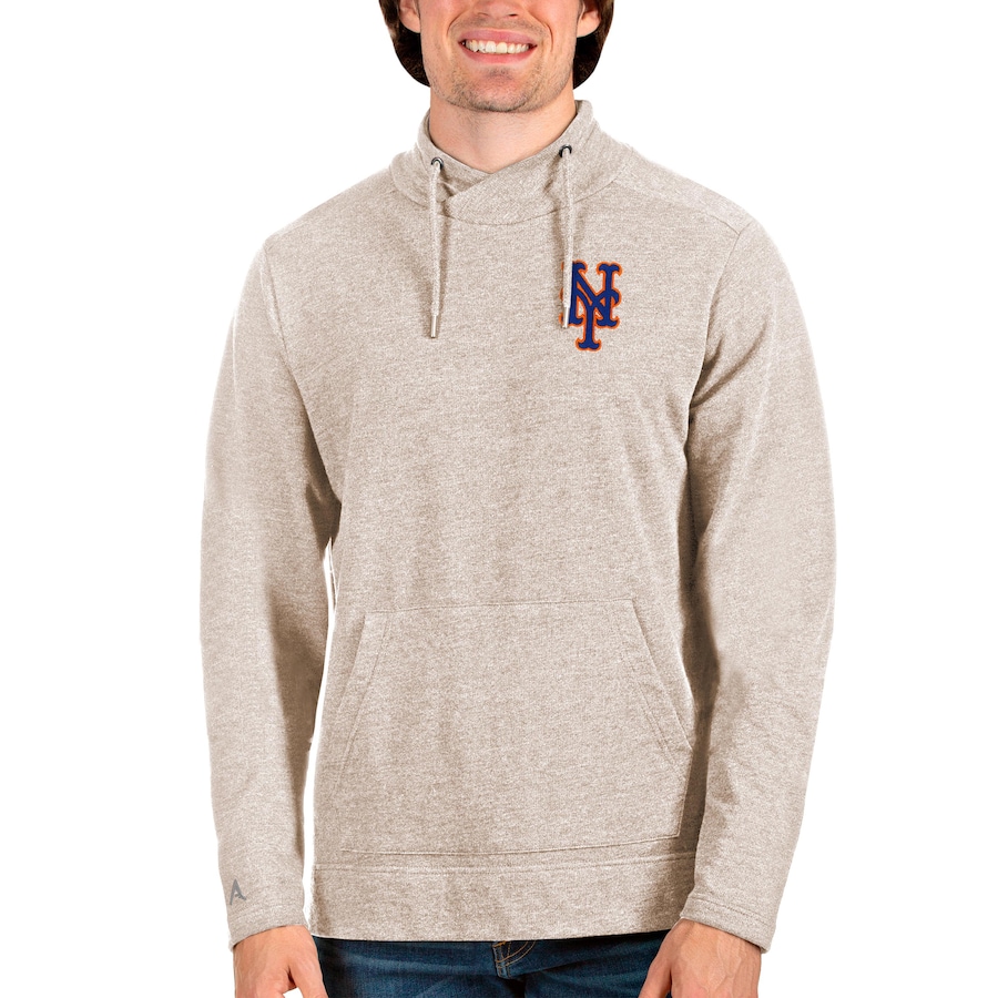 Men's New York Mets Antigua Oatmeal Team Reward Pullover Sweatshirt