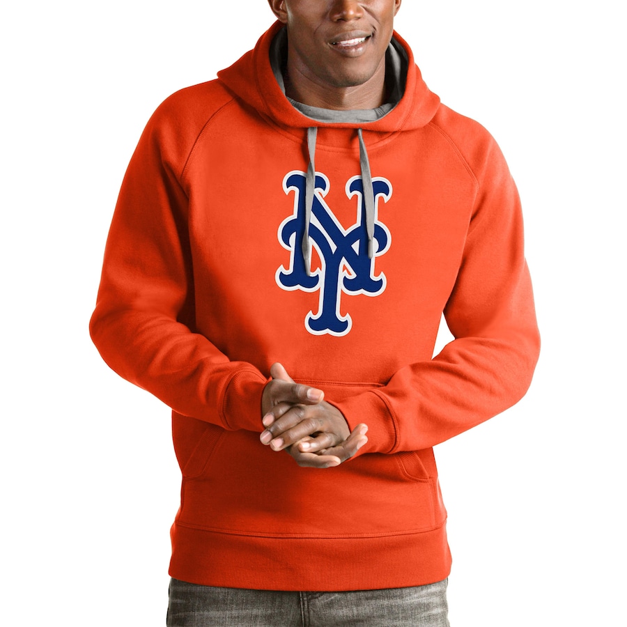 Men's New York Mets Antigua Orange Victory Pullover Team Logo Hoodie