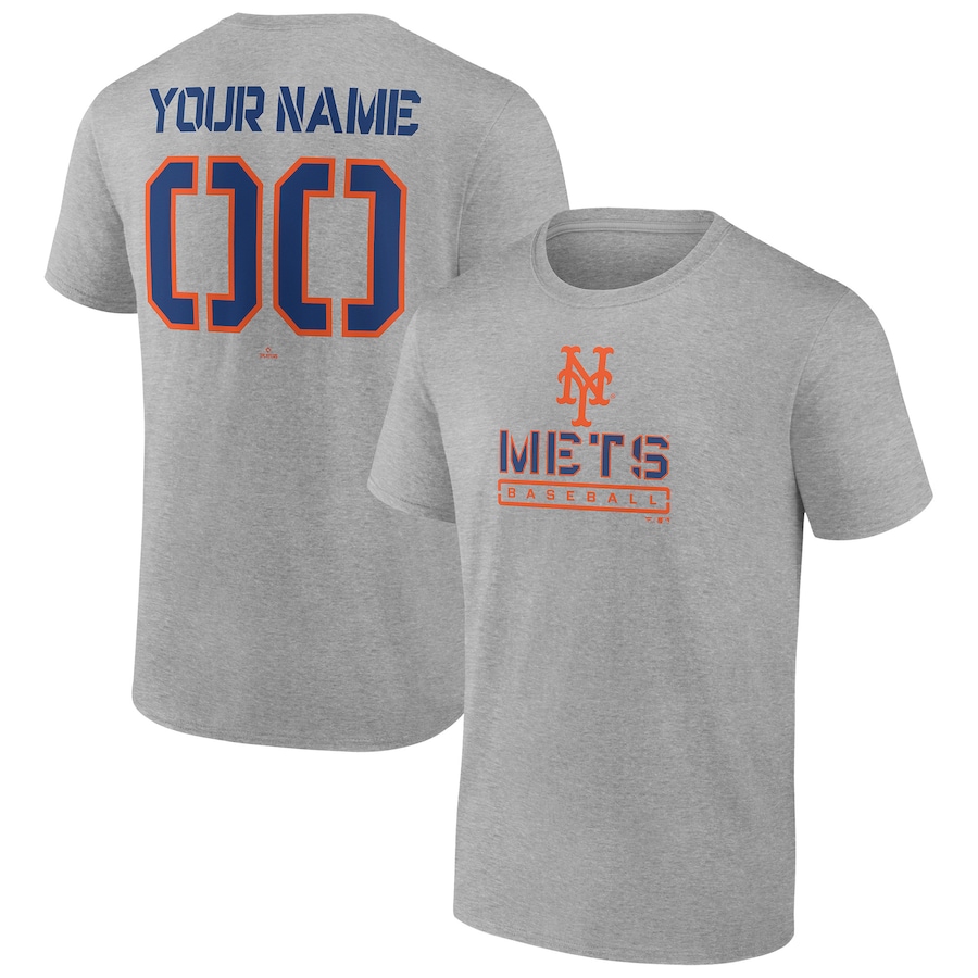 Men's New York Mets Heather Gray Evanston Stencil Personalized T-Shirt Men's New York Mets Heather Gray Evanston Stencil Personalized T-Shirt