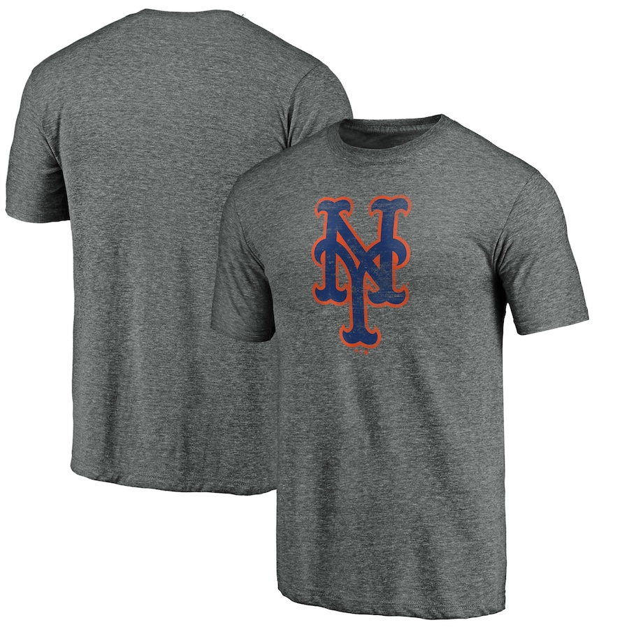 Men's New York Mets Heathered Gray Weathered Official Logo Tri-Blend T-Shirt