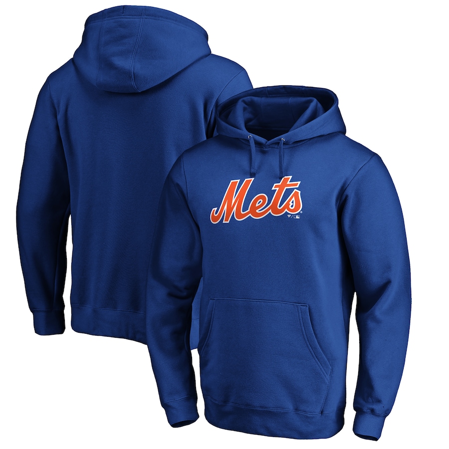 Men's New York Mets Royal Official Wordmark Fitted Pullover Hoodie Men's New York Mets Royal Official Wordmark Fitted Pullover Hoodie