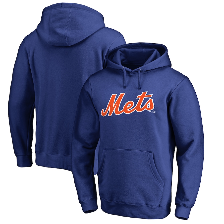 Men's New York Mets Royal Official Wordmark Fitted Pullover Hoodie Men's New York Mets Royal Official Wordmark Fitted Pullover Hoodie