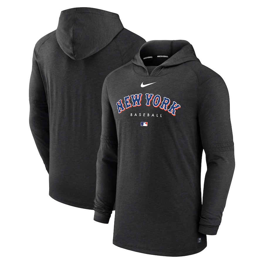 Men's New York Mets Nike Heather Black Authentic Collection Early Work Tri-Blend Performance Pullover Hoodie Men's New York Mets Nike Heather Black Authentic Collection Early Work Tri-Blend Performance Pullover Hoodie