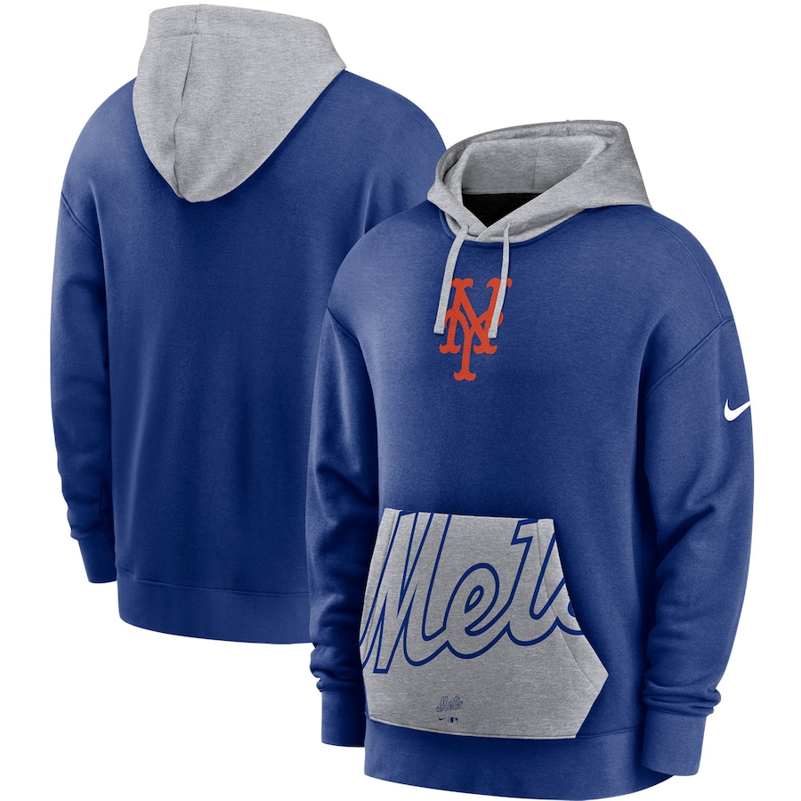 Men's New York Mets Nike Royal/Gray Heritage Tri-Blend Pullover Hoodie Men's New York Mets Nike Royal/Gray Heritage Tri-Blend Pullover Hoodie