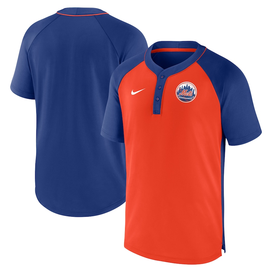 Men's New York Mets Nike Royal/Orange City Plate Performance Henley Raglan T-Shirt