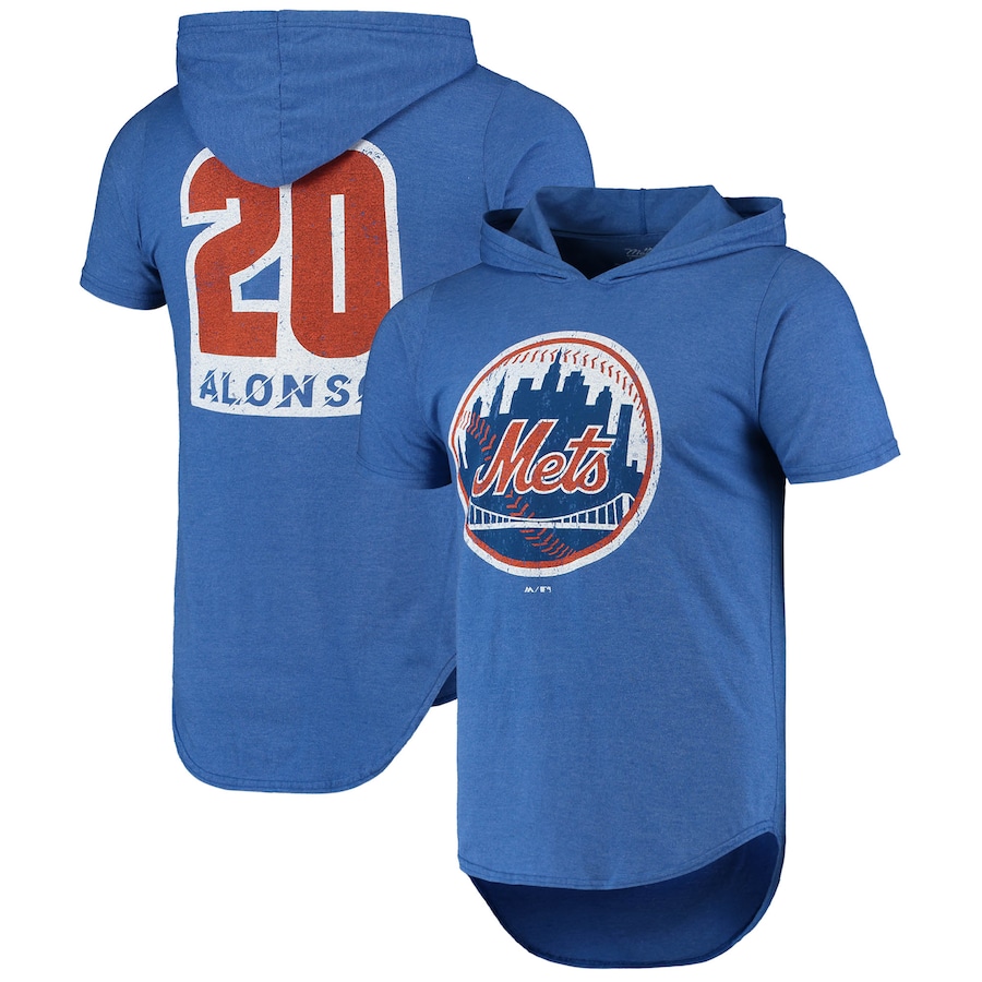 Men's New York Mets Pete Alonso Majestic Threads Royal Softhand Player Hoodie T-Shirt