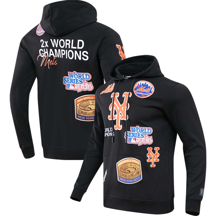 Men's New York Mets Pro Standard Black Championship Pullover Hoodie Men's New York Mets Pro Standard Black Championship Pullover Hoodie