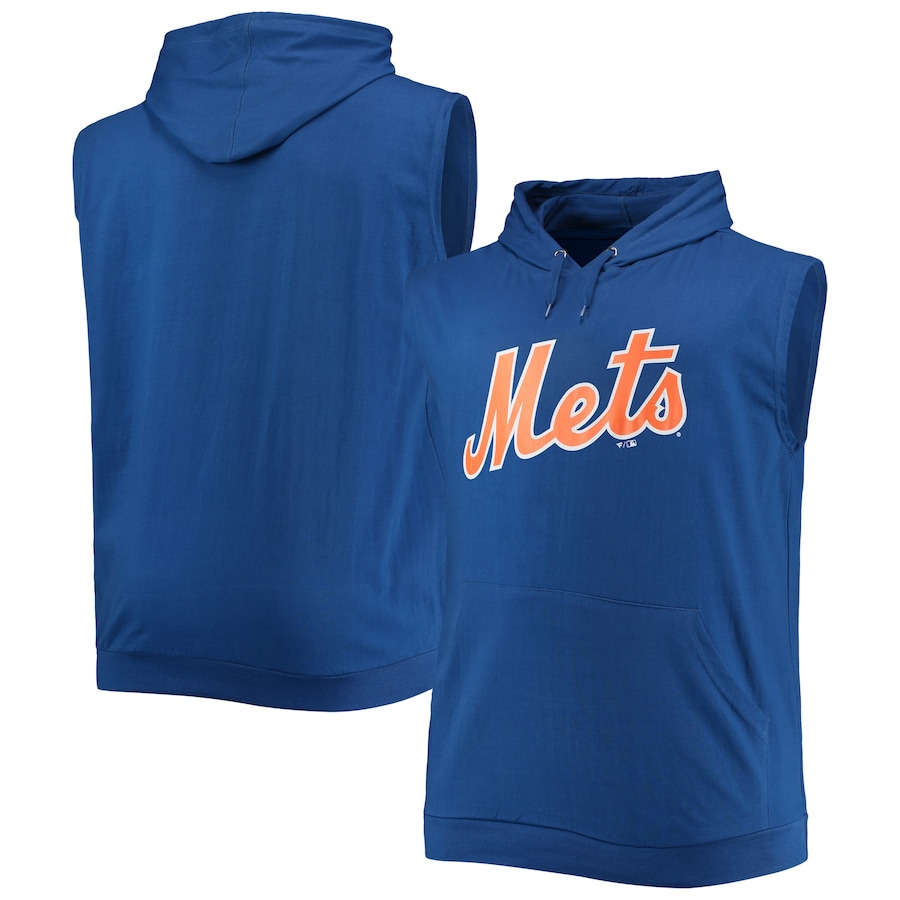 Men's New York Mets Royal Jersey Muscle Sleeveless Pullover Hoodie Men's New York Mets Royal Jersey Muscle Sleeveless Pullover Hoodie