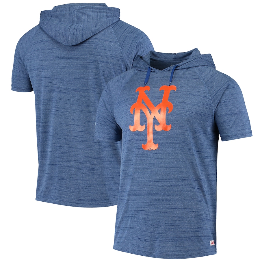Men's New York Mets Stitches Heathered Royal Raglan Short Sleeve Pullover Hoodie Men's New York Mets Stitches Heathered Royal Raglan Short Sleeve Pullover Hoodie