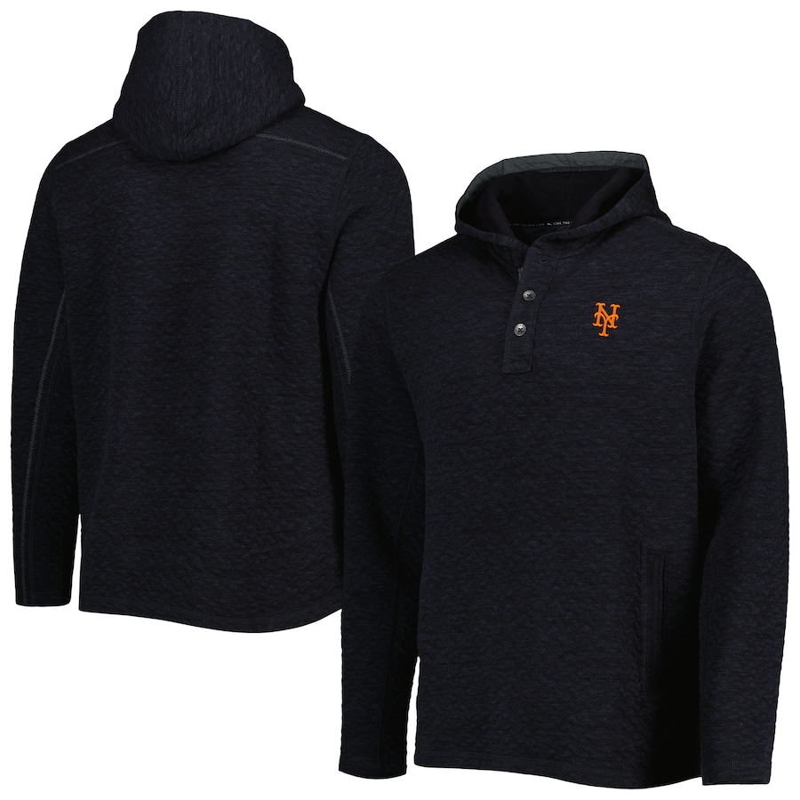 Men's New York Mets Tommy Bahama Black Queensland Quilted Hoodie Men's New York Mets Tommy Bahama Black Queensland Quilted Hoodie