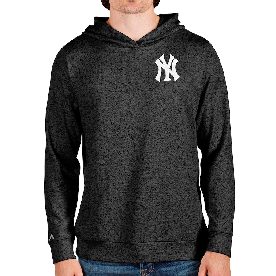 Men's New York Yankees Antigua Heathered Black Absolute Pullover Hoodie