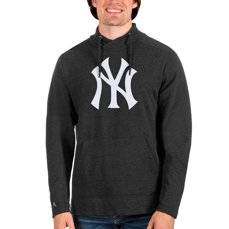 Men's New York Yankees Antigua Heathered Black Reward Pullover Sweatshirt