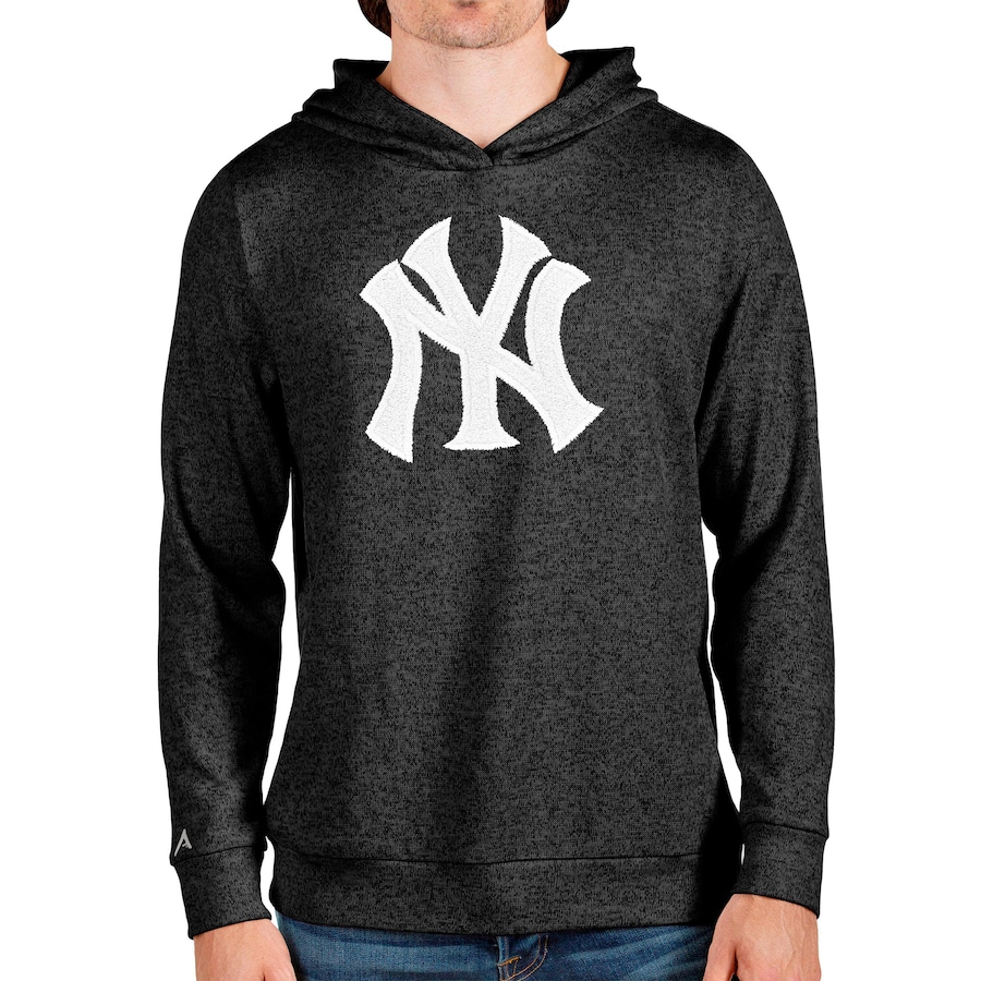 Men's New York Yankees Antigua Heathered Black Team Logo Absolute Pullover Hoodie