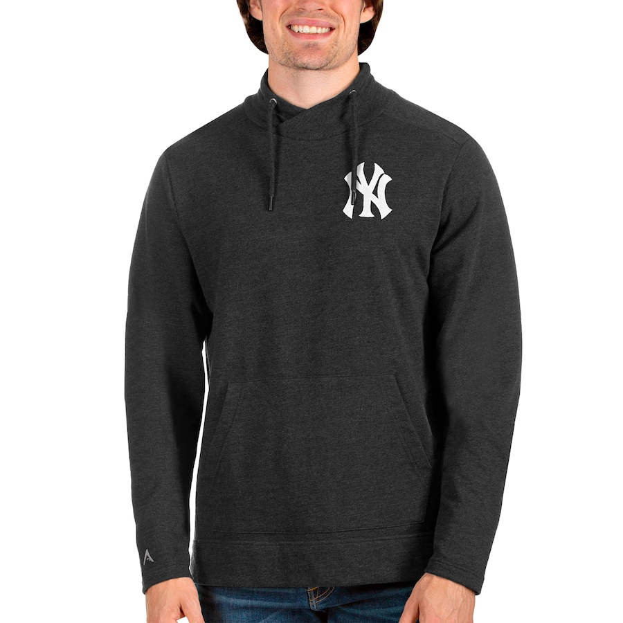 Men's New York Yankees Antigua Heathered Black Team Reward Pullover Sweatshirt