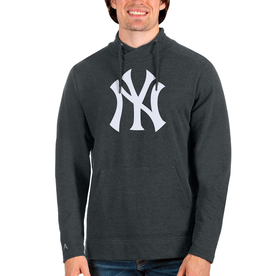 Men's New York Yankees Antigua Heathered Charcoal Reward Pullover Sweatshirt
