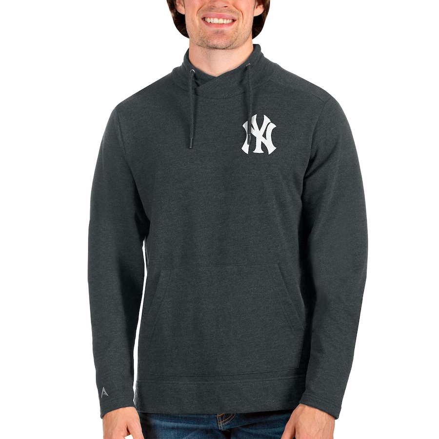 Men's New York Yankees Antigua Heathered Charcoal Team Reward Pullover Sweatshirt
