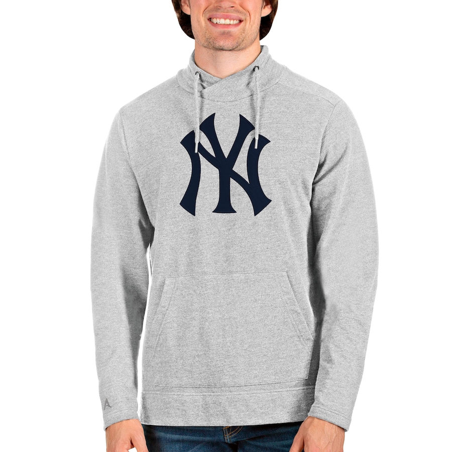 Men's New York Yankees Antigua Heathered Gray Reward Pullover Sweatshirt