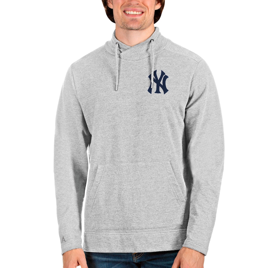 Men's New York Yankees Antigua Heathered Gray Team Reward Pullover Sweatshirt