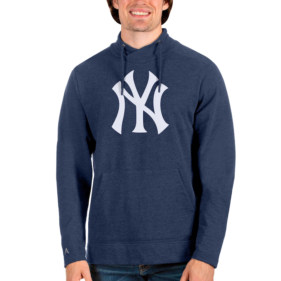 Men's New York Yankees Antigua Heathered Navy Reward Pullover Sweatshirt