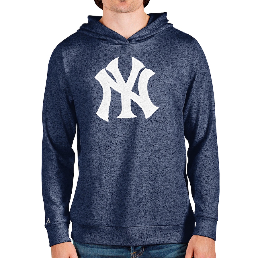 Men's New York Yankees Antigua Heathered Navy Team Logo Absolute Pullover Hoodie