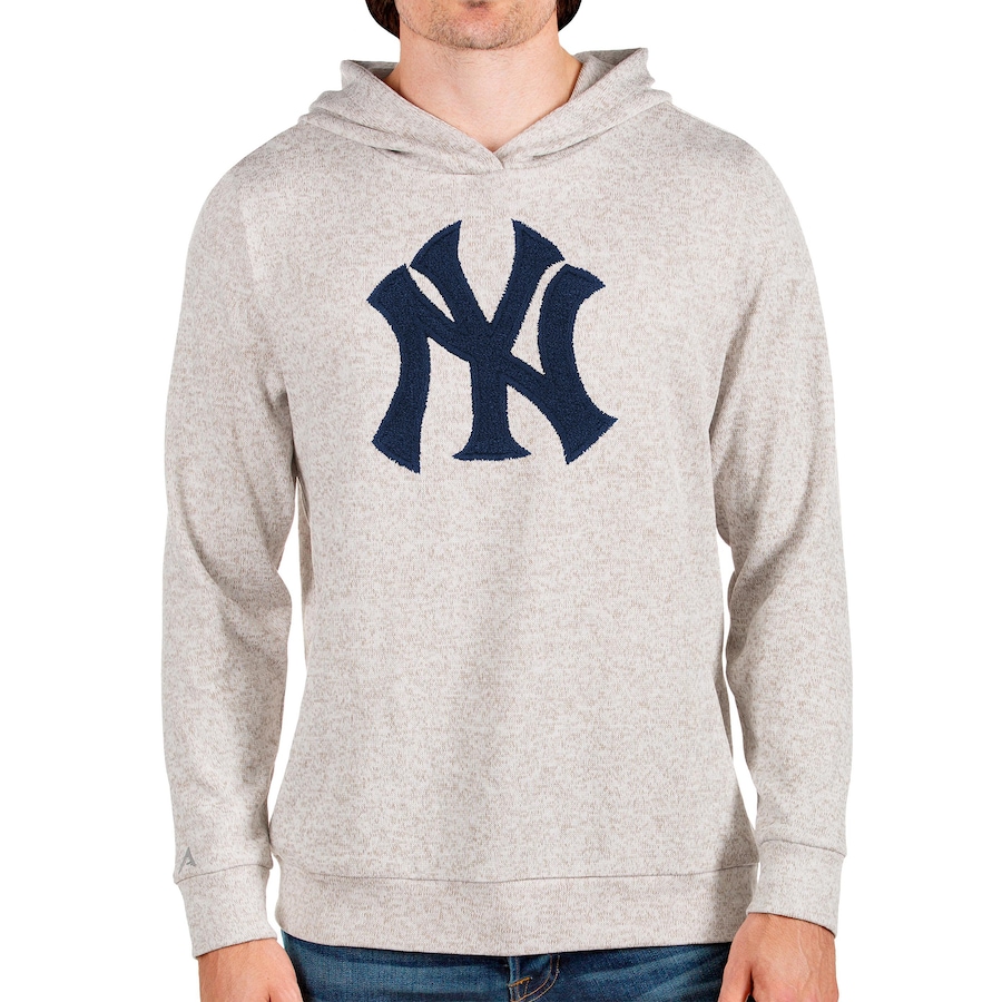Men's New York Yankees Antigua Oatmeal Team Logo Absolute Pullover Hoodie