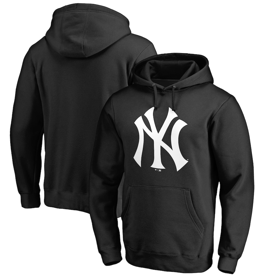 Men's New York Yankees Black Official Logo Fitted Pullover Hoodie