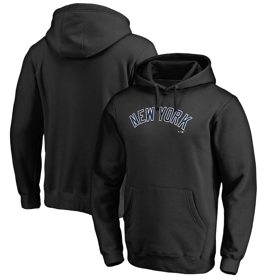 Men's New York Yankees Black Official Wordmark Fitted Pullover Hoodie