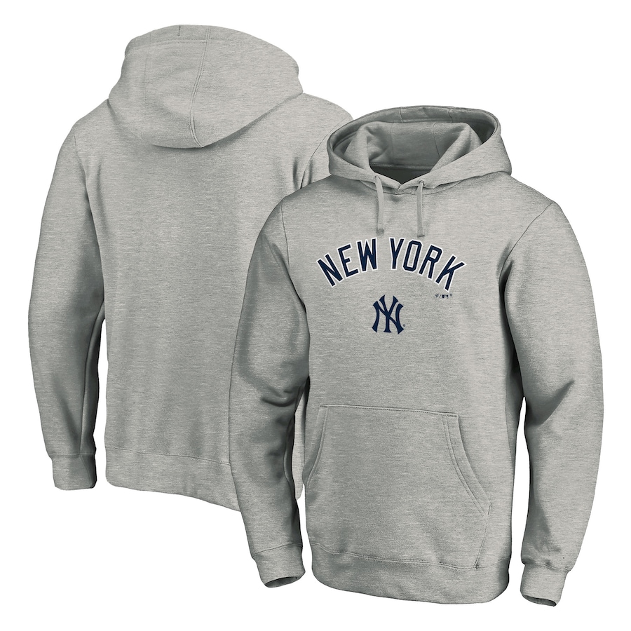 Men's New York Yankees Heather Gray Team Logo Lockup Fitted Pullover Hoodie Men's New York Yankees Heather Gray Team Logo Lockup Fitted Pullover Hoodie