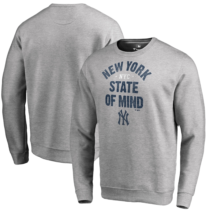 Men's New York Yankees Heathered Gray Hometown Collection New York State Pullover Sweatshirt Men's New York Yankees Heathered Gray Hometown Collection New York State Pullover Sweatshirt