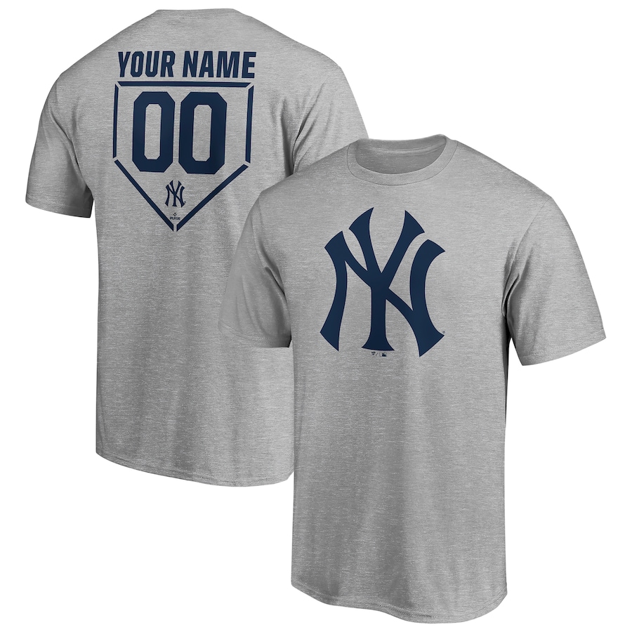 Men's New York Yankees Heathered Gray Personalized RBI Logo T-Shirt Men's New York Yankees Heathered Gray Personalized RBI Logo T-Shirt