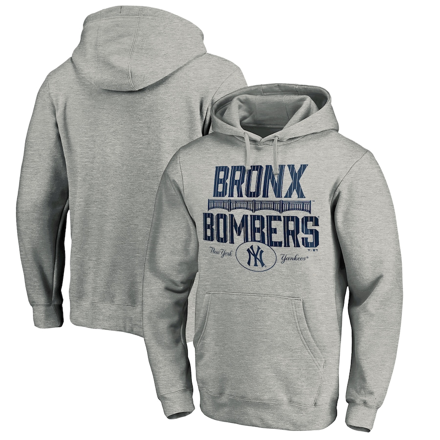 Men's New York Yankees Heathered Gray The Bomber Hometown Collection Fitted Pullover Hoodie Men's New York Yankees Heathered Gray The Bomber Hometown Collection Fitted Pullover Hoodie