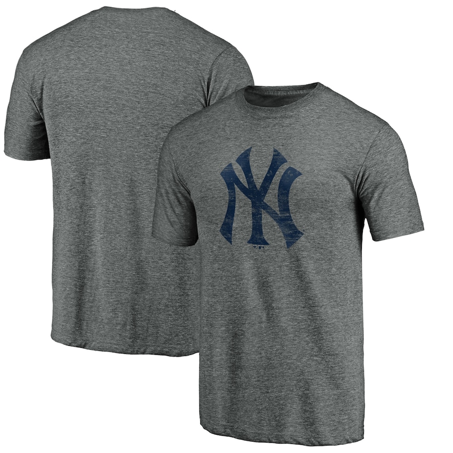 Men's New York Yankees Heathered Gray Weathered Official Logo Tri-Blend T-Shirt Men's New York Yankees Heathered Gray Weathered Official Logo Tri-Blend T-Shirt
