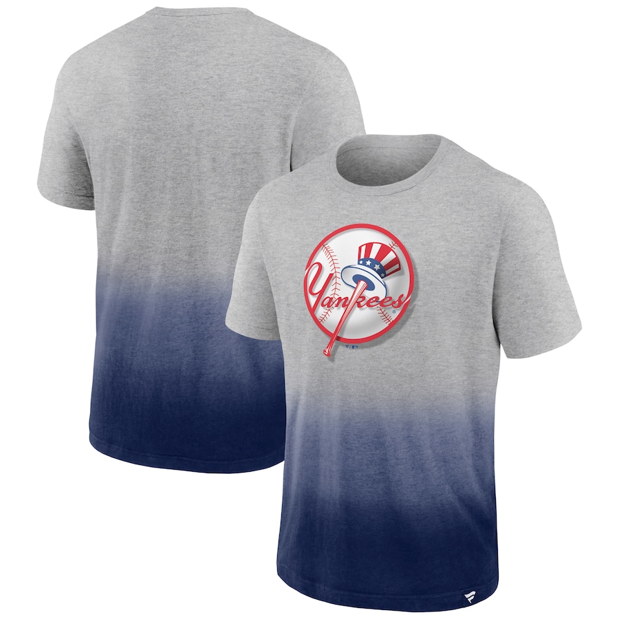 Men's New York Yankees Heathered Gray/Heathered Navy Iconic Team Ombre Dip-Dye T-Shirt