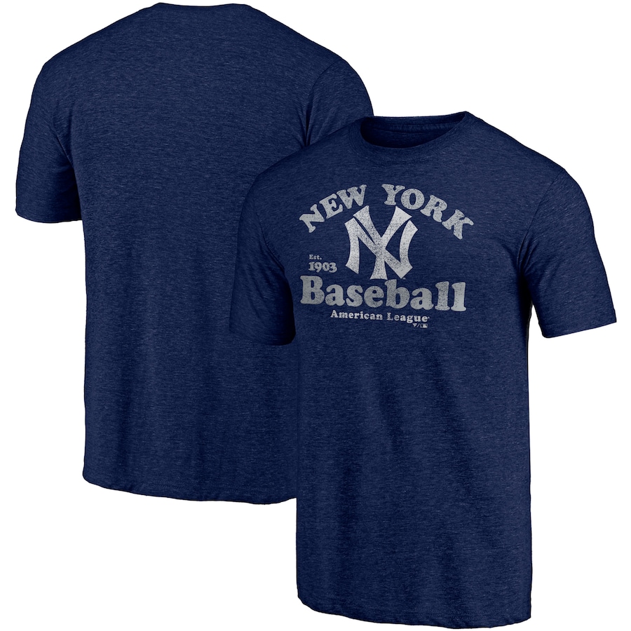 Men's New York Yankees Heathered Navy Cooperstown Collection True Classics Tri-Blend T-Shirt Men's New York Yankees Heathered Navy Cooperstown Collection True Classics Tri-Blend T-Shirt