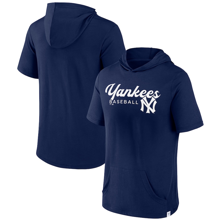 Men's New York Yankees Navy Offensive Strategy Short Sleeve Pullover Hoodie Men's New York Yankees Navy Offensive Strategy Short Sleeve Pullover Hoodie