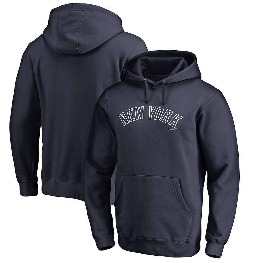 Men's New York Yankees Navy Official Wordmark Fitted Pullover Hoodie Men's New York Yankees Navy Official Wordmark Fitted Pullover Hoodie