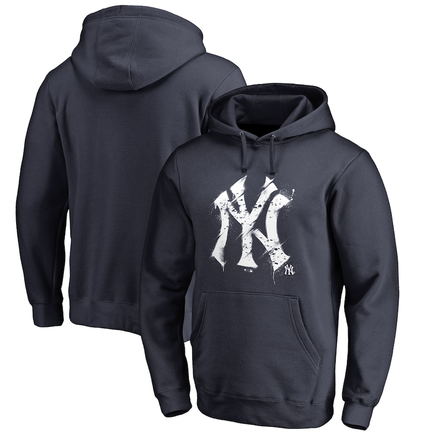Men's New York Yankees Navy Splatter Logo Pullover Hoodie Men's New York Yankees Navy Splatter Logo Pullover Hoodie