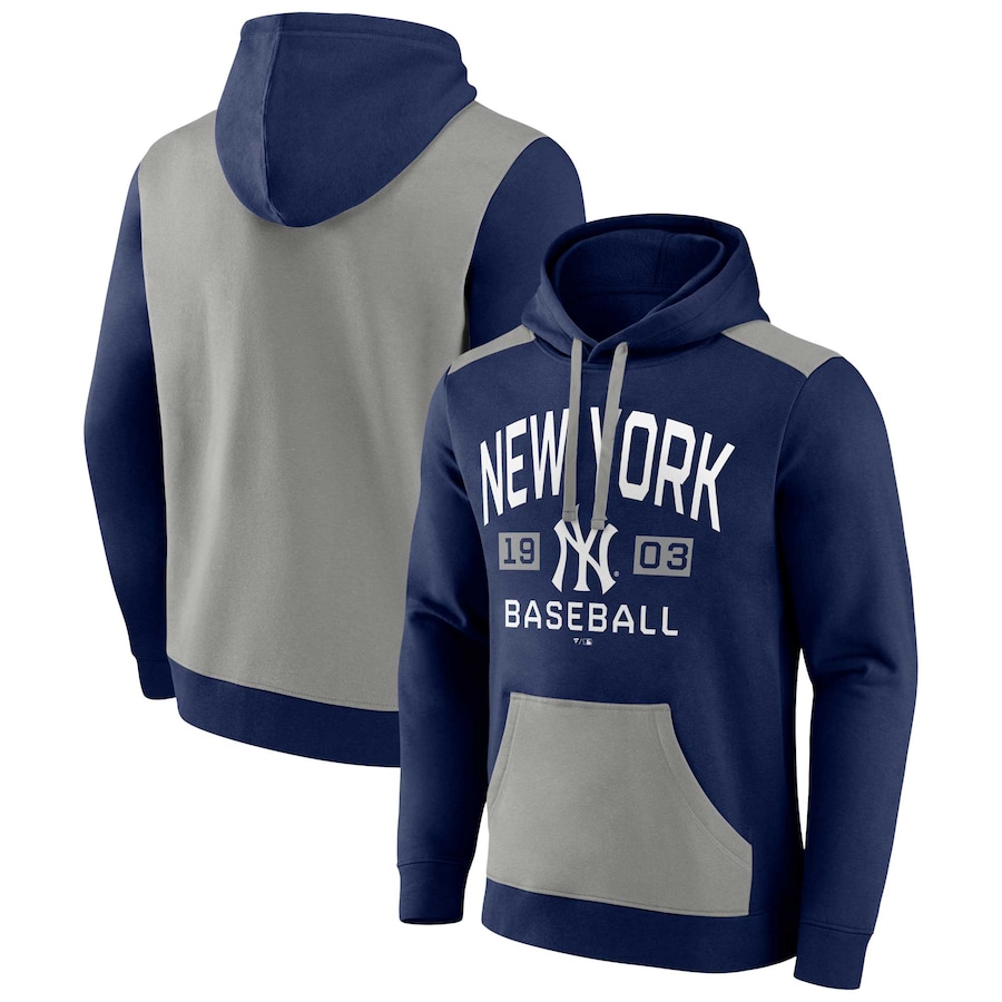 Men's New York Yankees Navy/Gray Chip In Team Pullover Hoodie Men's New York Yankees Navy/Gray Chip In Team Pullover Hoodie