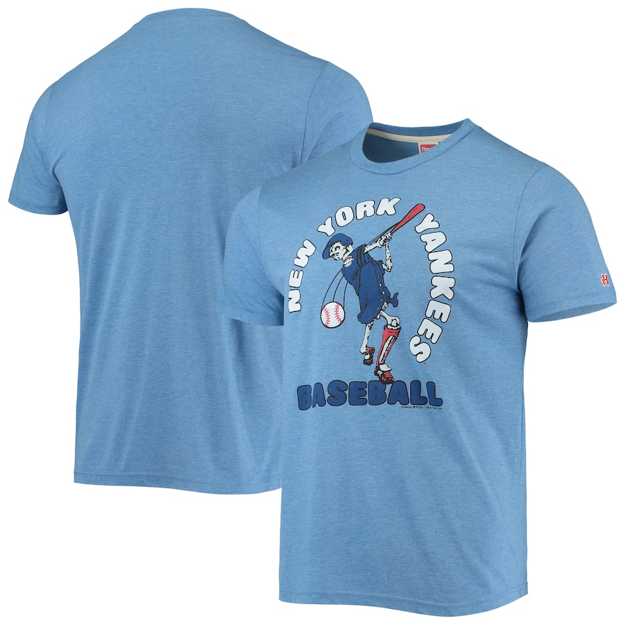 Men's New York Yankees Homage Heathered Light Blue Grateful Dead Tri-Blend T-Shirt