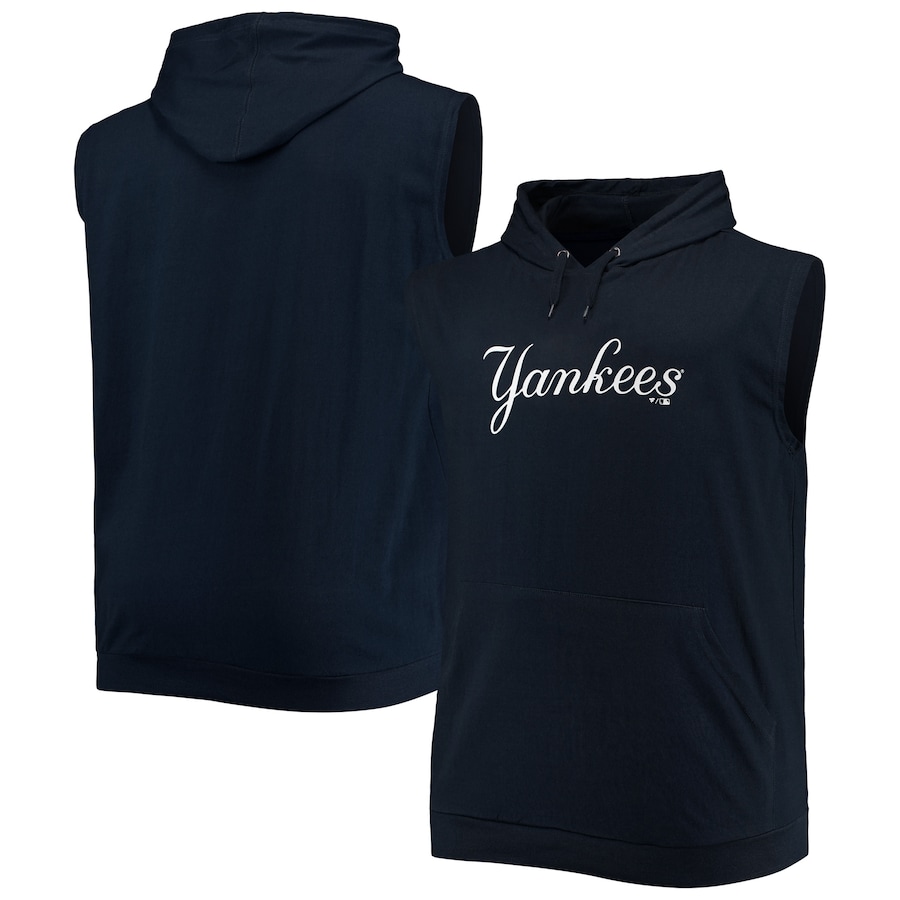 Men's New York Yankees Navy Jersey Muscle Sleeveless Pullover Hoodie Men's New York Yankees Navy Jersey Muscle Sleeveless Pullover Hoodie