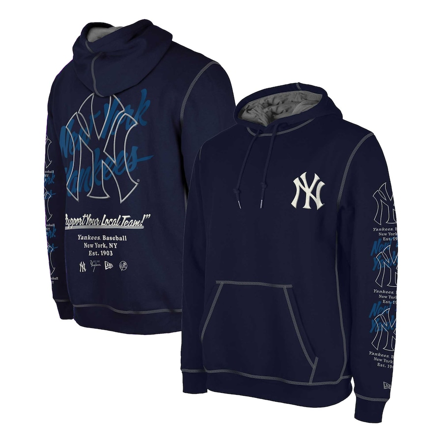 Men's New York Yankees New Era Navy Team Split Pullover Hoodie Men's New York Yankees New Era Navy Team Split Pullover Hoodie