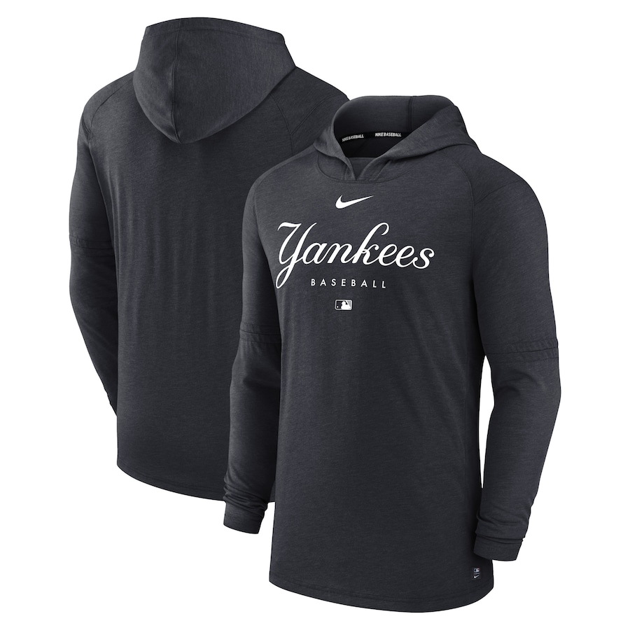 Men's New York Yankees Nike Heather Navy Authentic Collection Early Work Tri-Blend Performance Pullover Hoodie Men's New York Yankees Nike Heather Navy Authentic Collection Early Work Tri-Blend Performance Pullover Hoodie