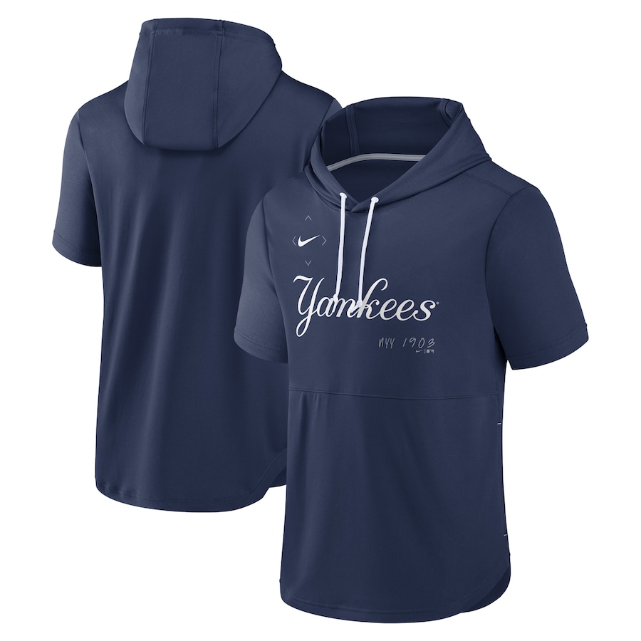 Men's New York Yankees Nike Navy Springer Short Sleeve Team Pullover Hoodie Men's New York Yankees Nike Navy Springer Short Sleeve Team Pullover Hoodie