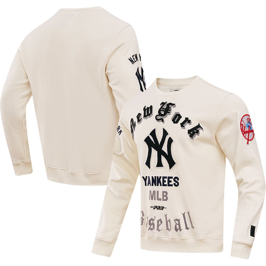 Men's New York Yankees Pro Standard Cream Cooperstown Collection Retro Old English Pullover Sweatshirt Men's New York Yankees Pro Standard Cream Cooperstown Collection Retro Old English Pullover Sweatshirt