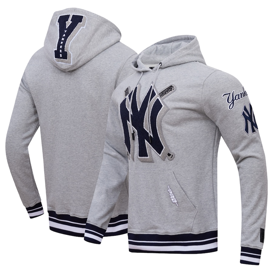 Men's New York Yankees Pro Standard Heather Gray Mash Up Logo Pullover Hoodie Men's New York Yankees Pro Standard Heather Gray Mash Up Logo Pullover Hoodie