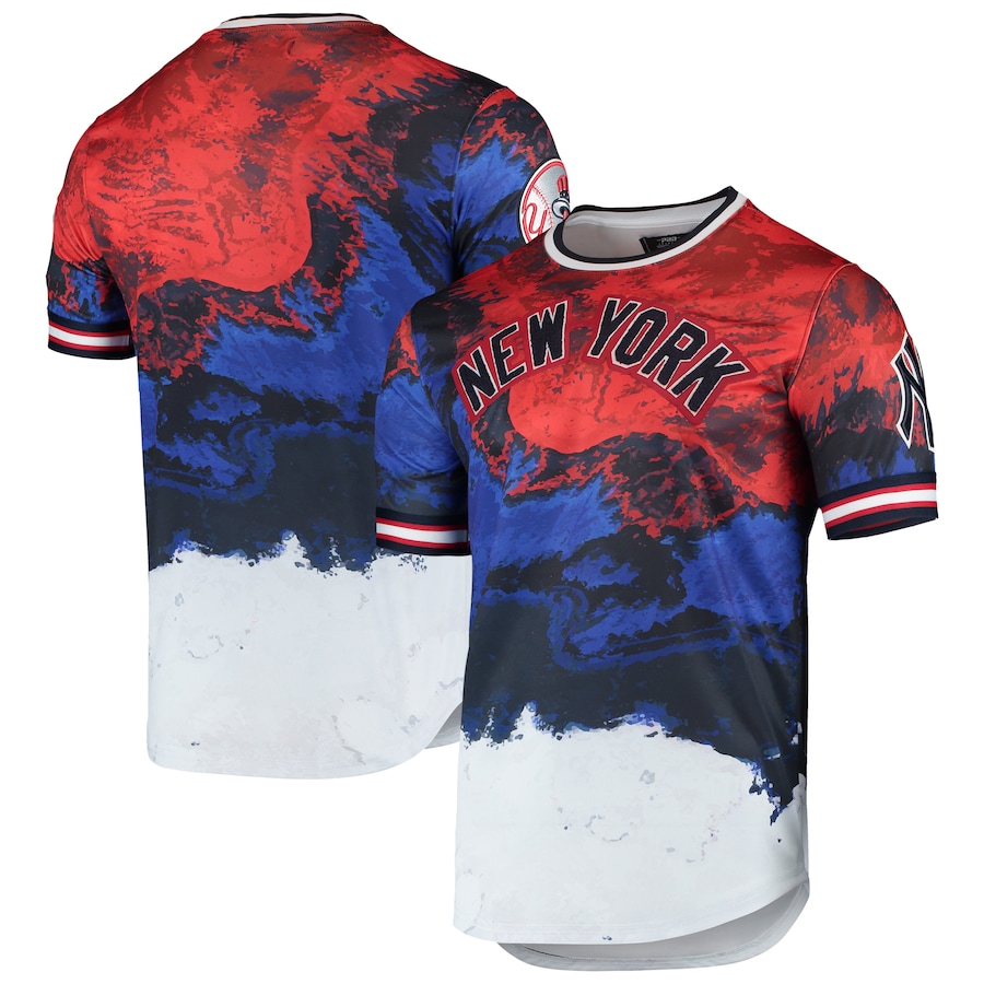 Men's New York Yankees Red/Royal Red White And Blue Dip Dye T-Shirt Men's New York Yankees Red/Royal Red White And Blue Dip Dye T-Shirt