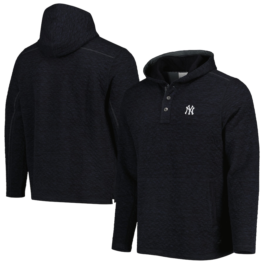 Men's New York Yankees Tommy Bahama Black Queensland Quilted Hoodie Men's New York Yankees Tommy Bahama Black Queensland Quilted Hoodie